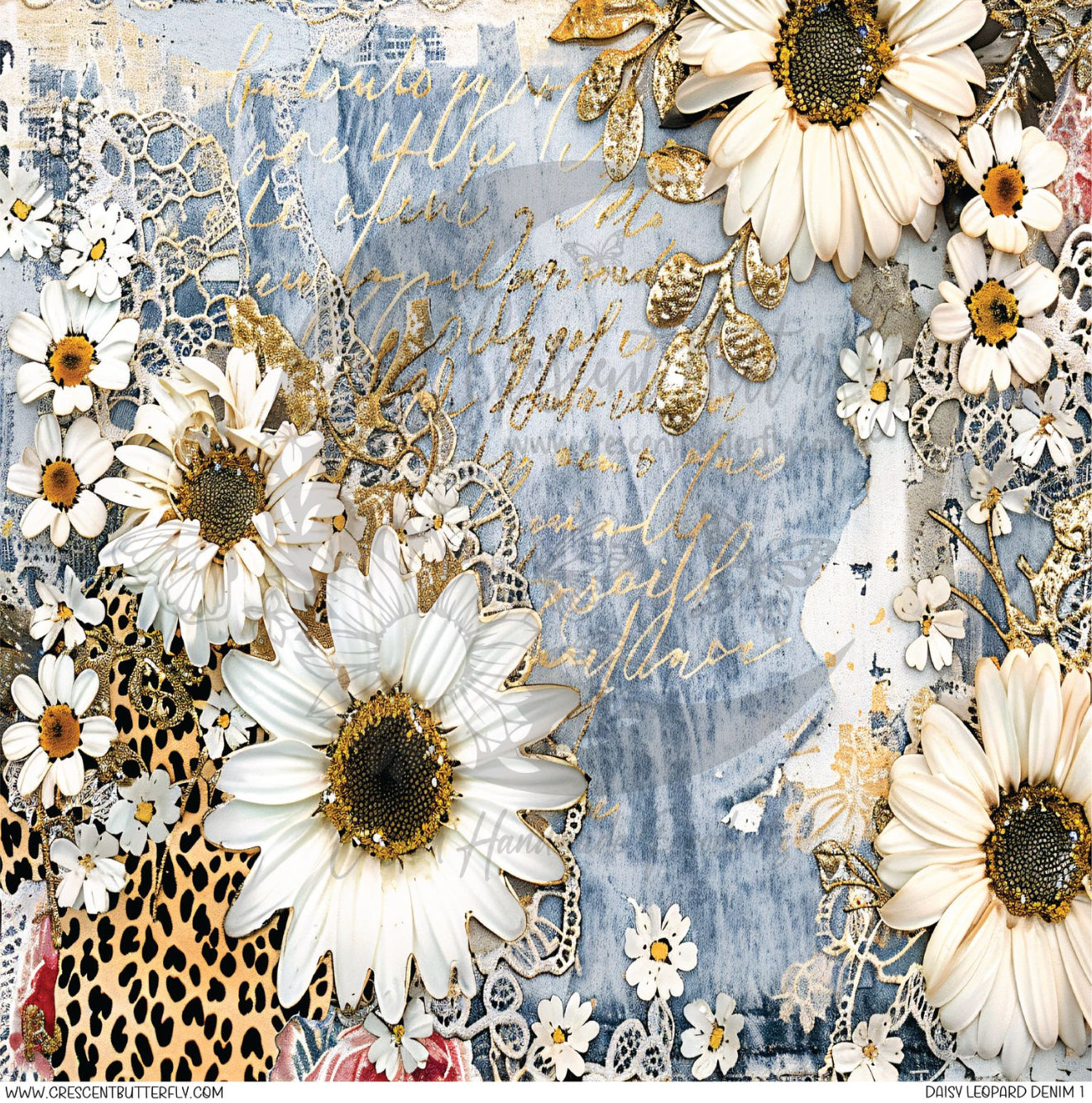Daisy Leopard Denim 1 Printed Vinyl Sheet/Wrap