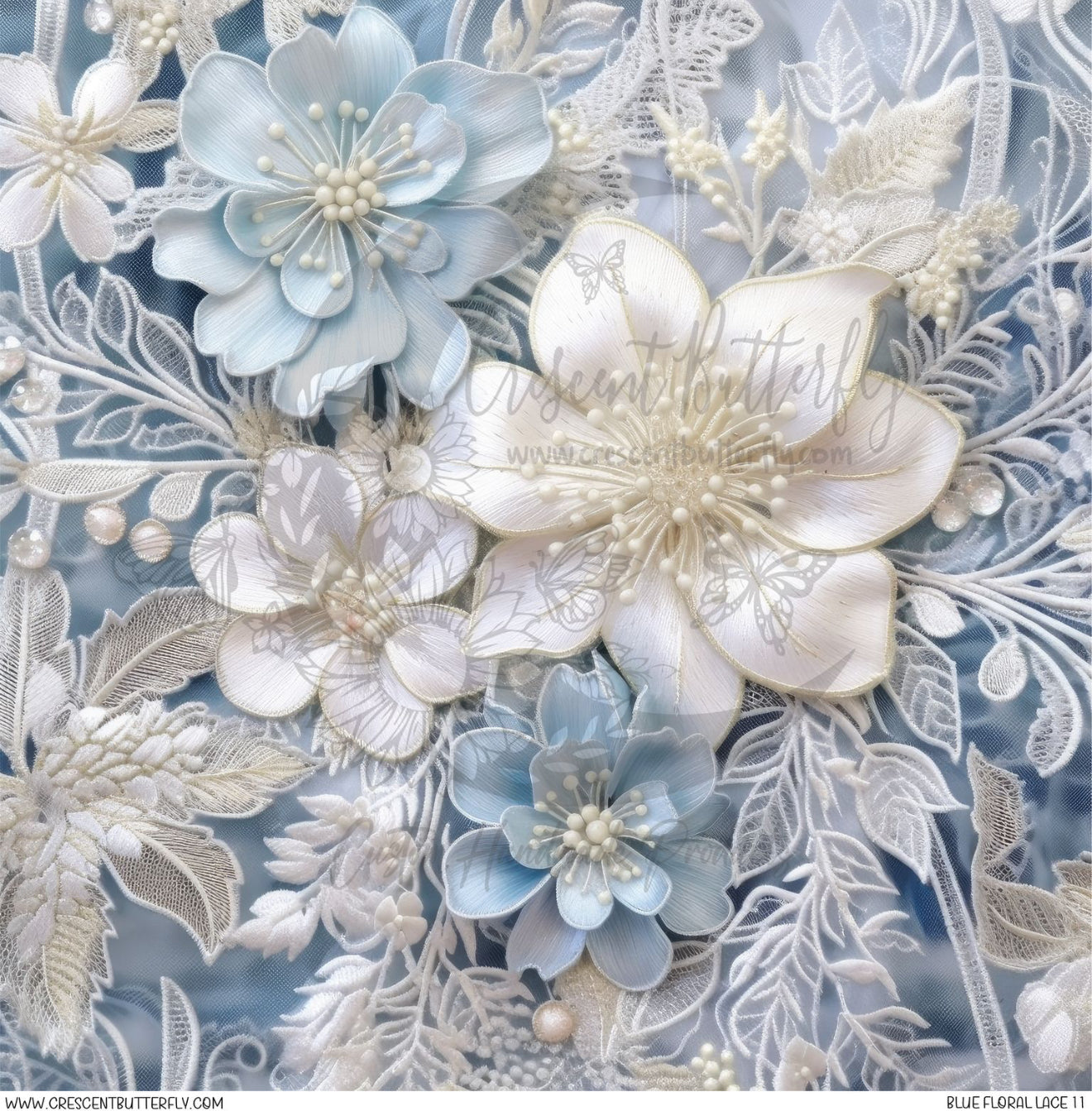 Blue Floral Lace 11 Printed Vinyl Sheet/Wrap