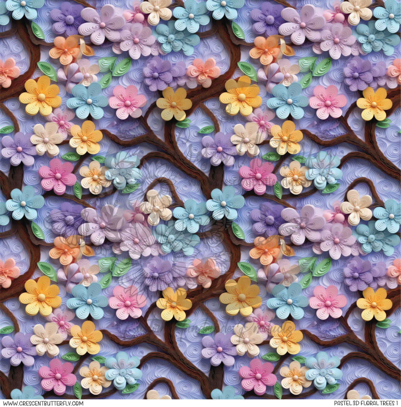 Pastel 3D Floral Trees 1 Printed Vinyl Sheet/Wrap