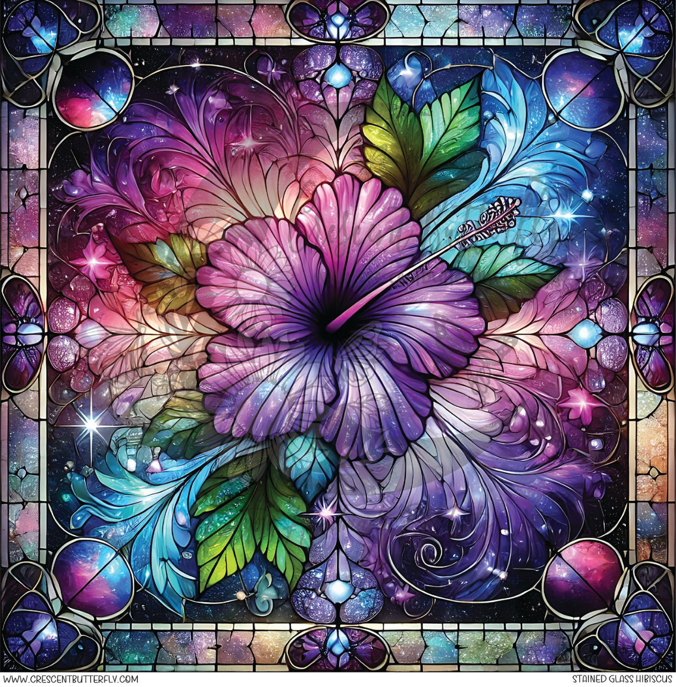 Stained Glass Hibiscus Printed Vinyl Sheet/Wrap
