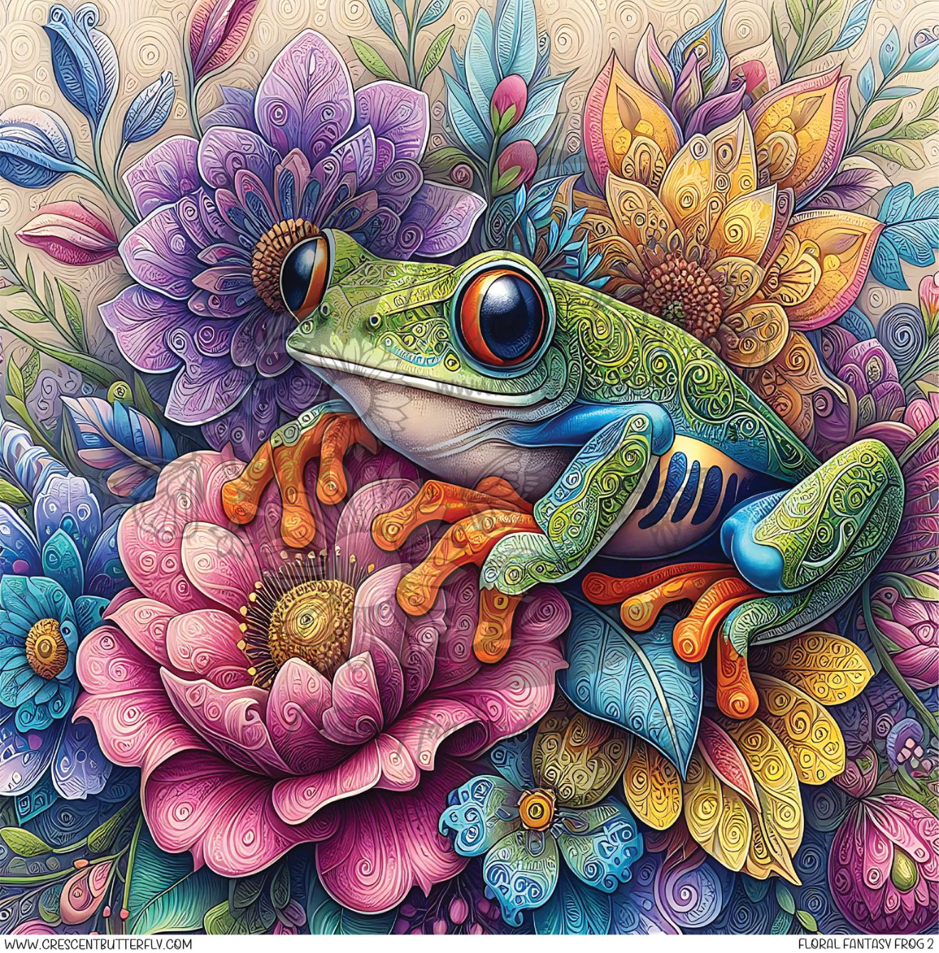 Floral Fantasy Frog 2 Printed Vinyl Sheet/Wrap