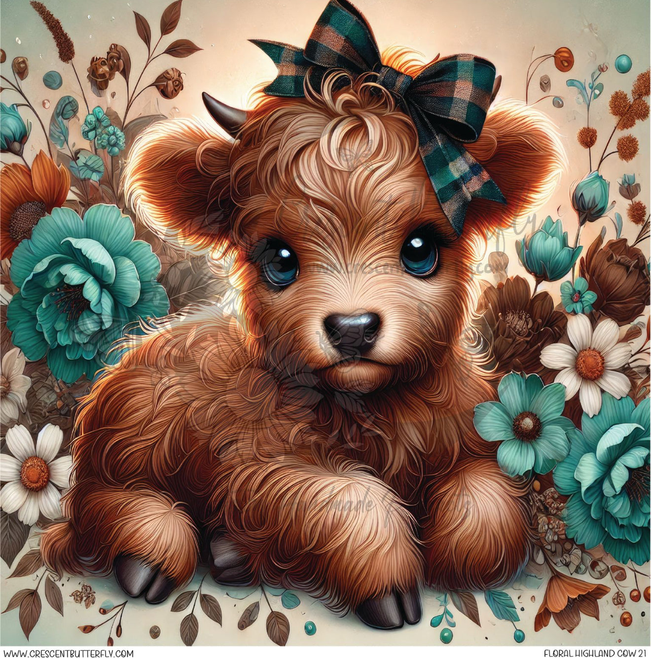 Floral Highland Cow 21 Printed Vinyl Sheet/Wrap