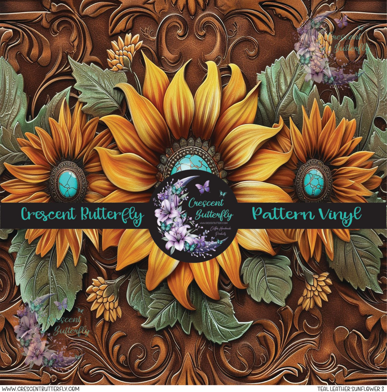 Teal Leather Sunflower 3 Printed Vinyl Sheet/Wrap