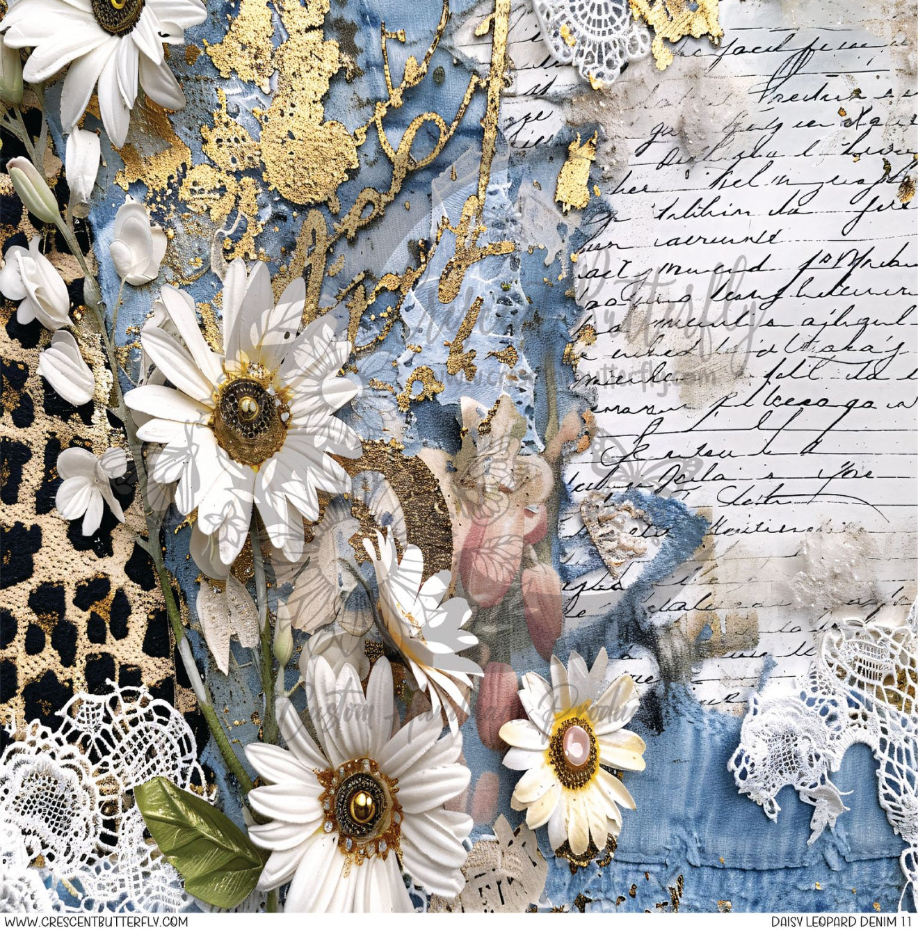 Daisy Leopard Denim 11 Printed Vinyl Sheet/Wrap