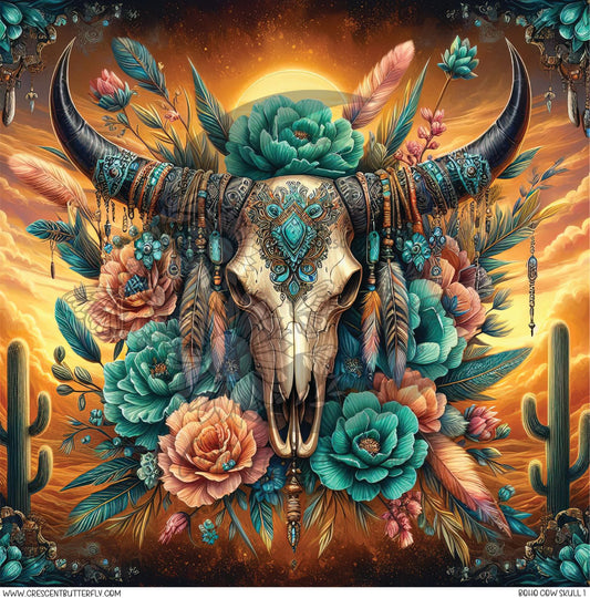 Boho Cow Skull 1 Printed Vinyl Sheet/Wrap