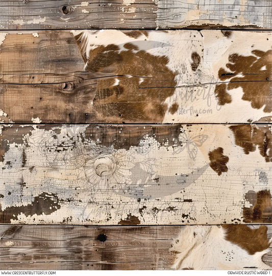 Cowhide Rustic Wood 1 Printed Vinyl Sheet/Wrap