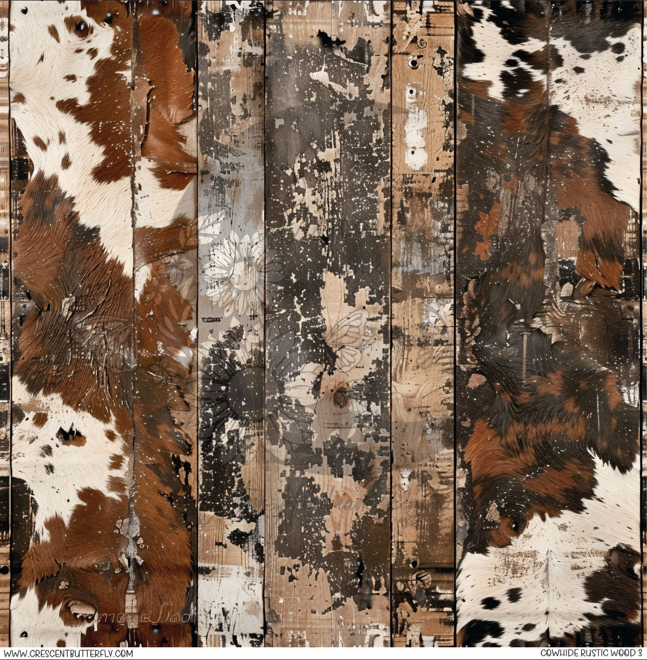 Cowhide Rustic Wood 3 Printed Vinyl Sheet/Wrap
