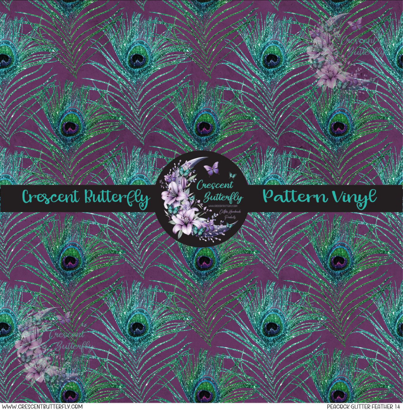 Peacock Glitter Feather 14 Printed Vinyl Sheet/Wrap