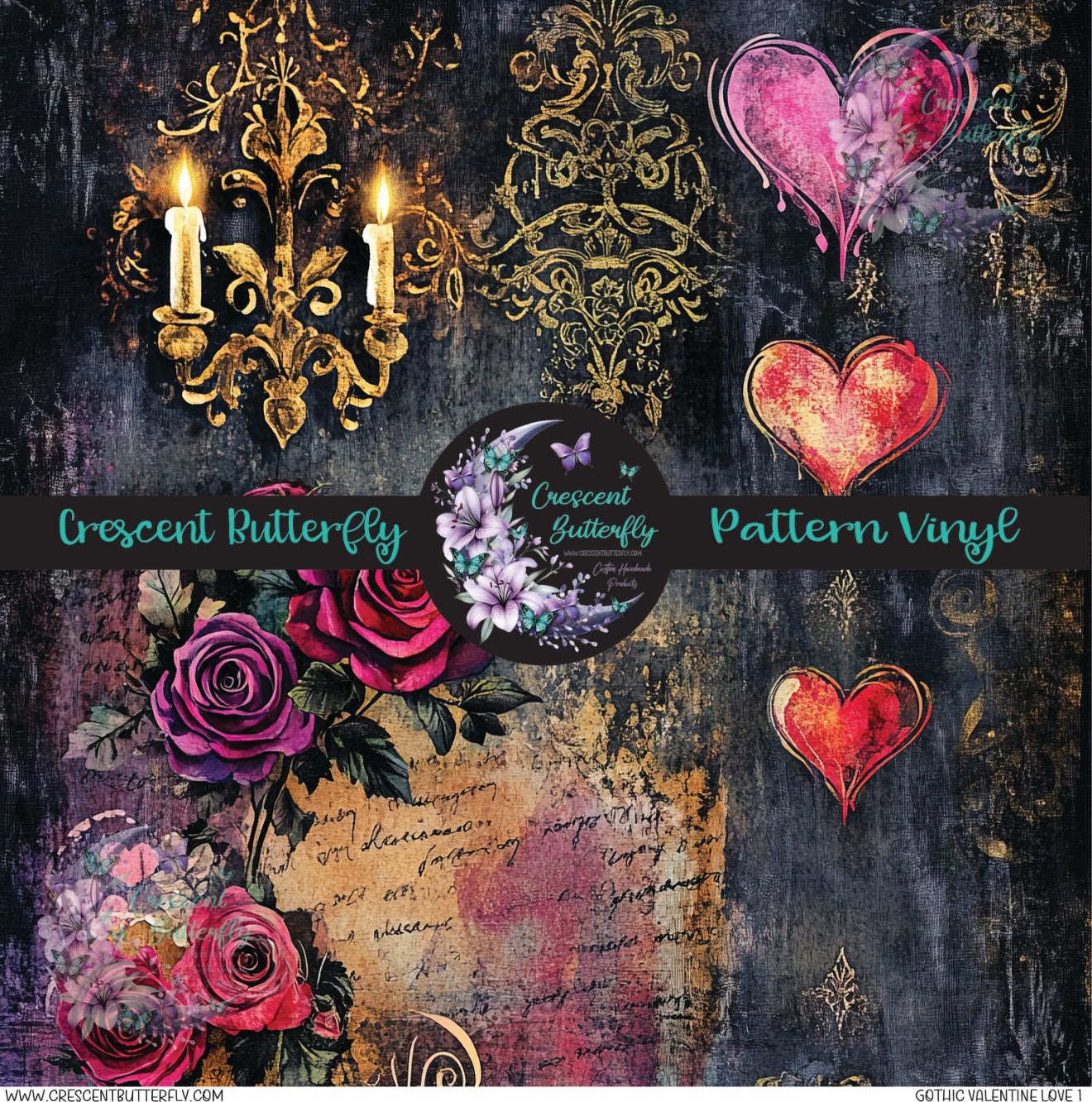 Gothic Valentine Love 1 Printed Vinyl Sheet/Wrap