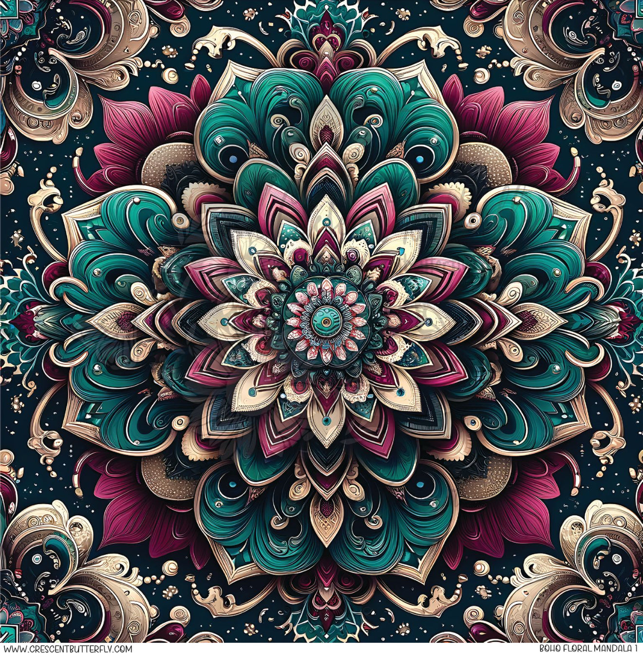 Boho Floral Mandala 1 Printed Vinyl Sheet/Wrap