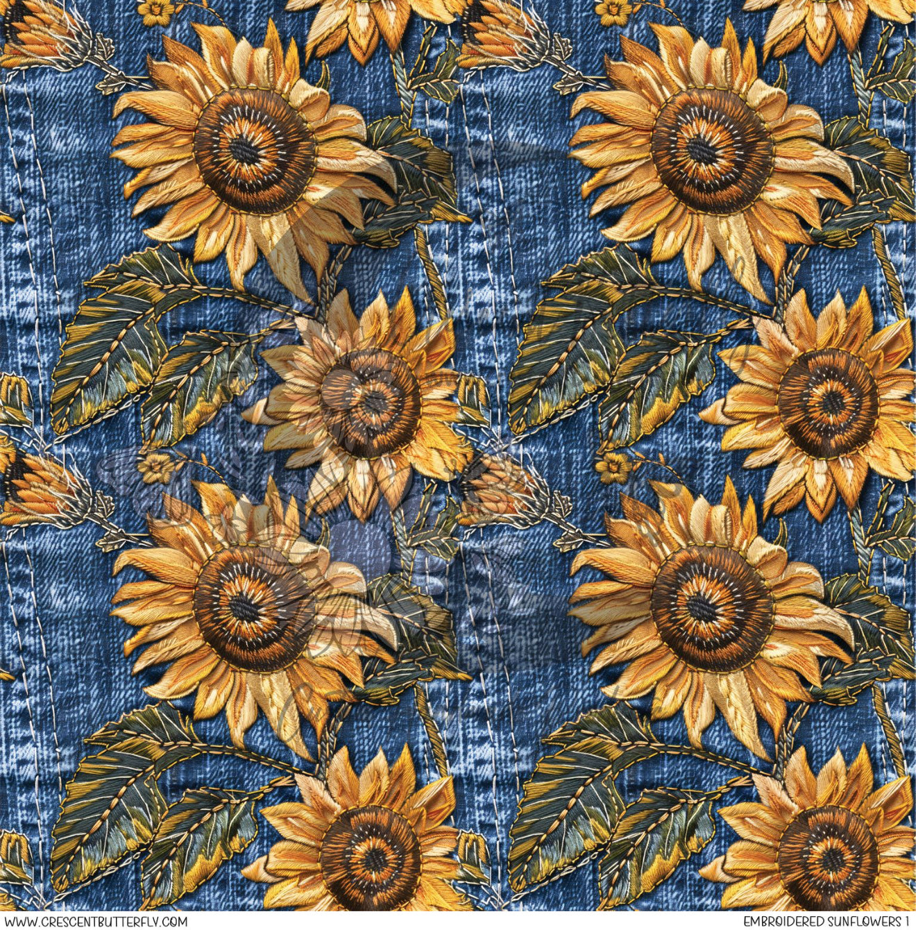 Embroidered Sunflowers 1 Printed Vinyl Sheet/Wrap