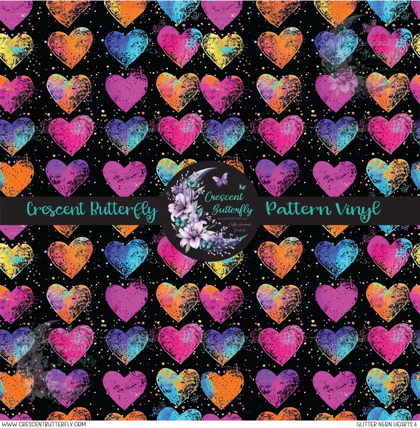 Glitter Neon Hearts 4 Printed Vinyl Sheet/Wrap