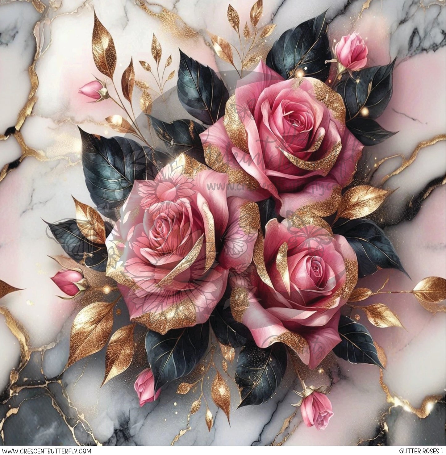 Marble Glitter Roses 1 Printed Vinyl Sheet/Wrap