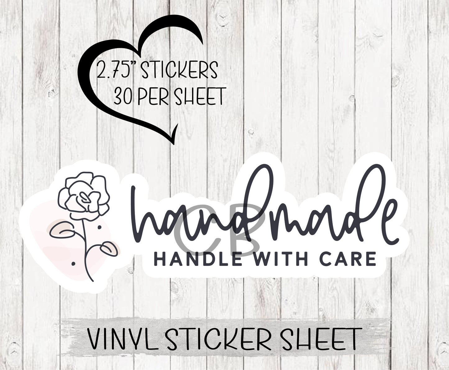 Handmade Handle With Care Simple Vinyl Sticker Sheet