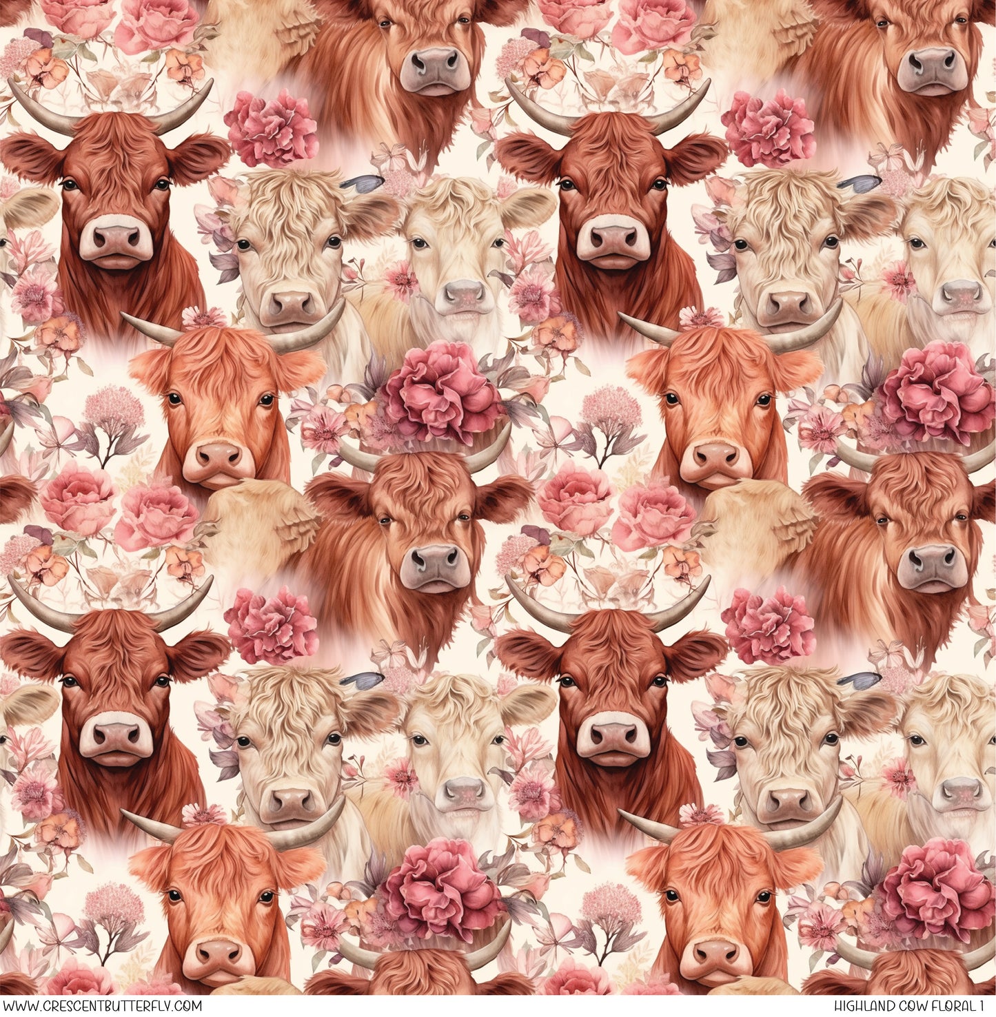 Highland Cow Floral 1 Printed Pattern Vinyl Sheet/Wrap