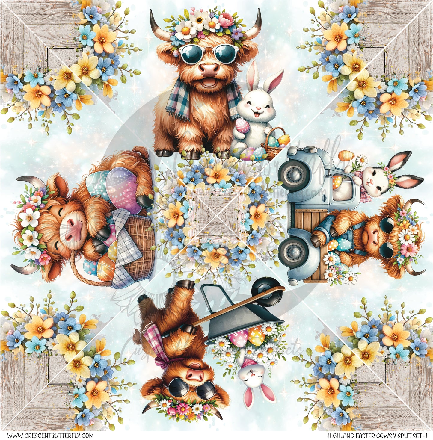 Highland Easter Cows V-Split Set-1 Printed Vinyl Sheet/Wrap