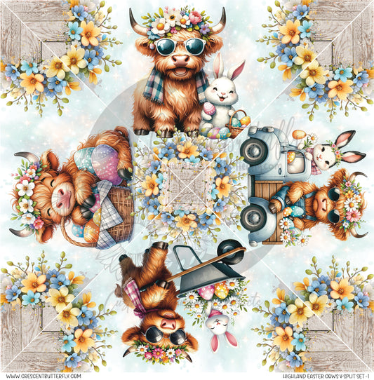 Highland Easter Cows V-Split Set-1 Printed Vinyl Sheet/Wrap