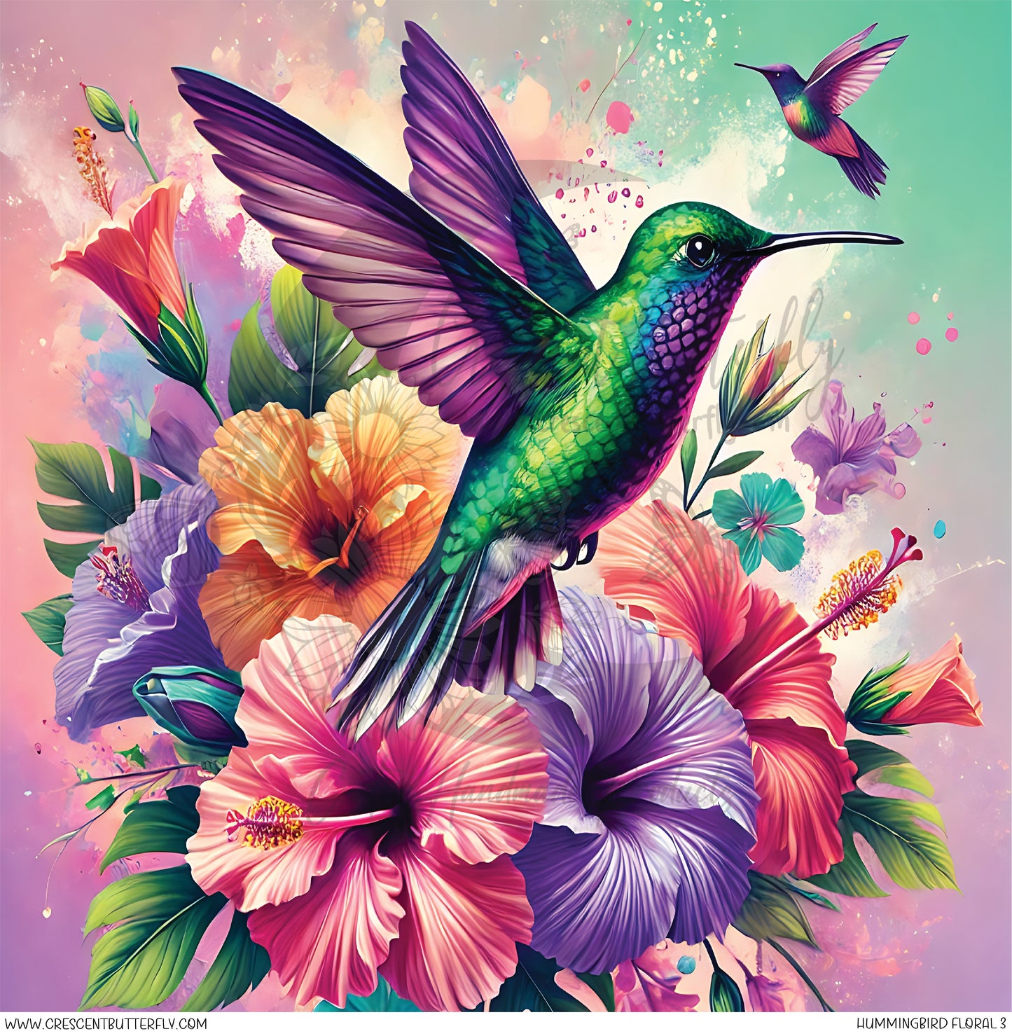 Hummingbird Floral 3 Printed Vinyl Sheet/Wrap