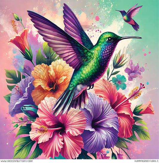 Hummingbird Floral 3 Printed Vinyl Sheet/Wrap