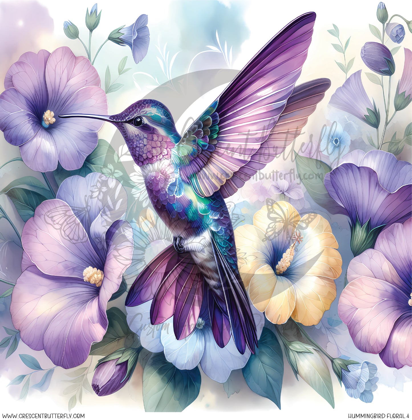 Hummingbird Floral 4 Printed Vinyl Sheet/Wrap