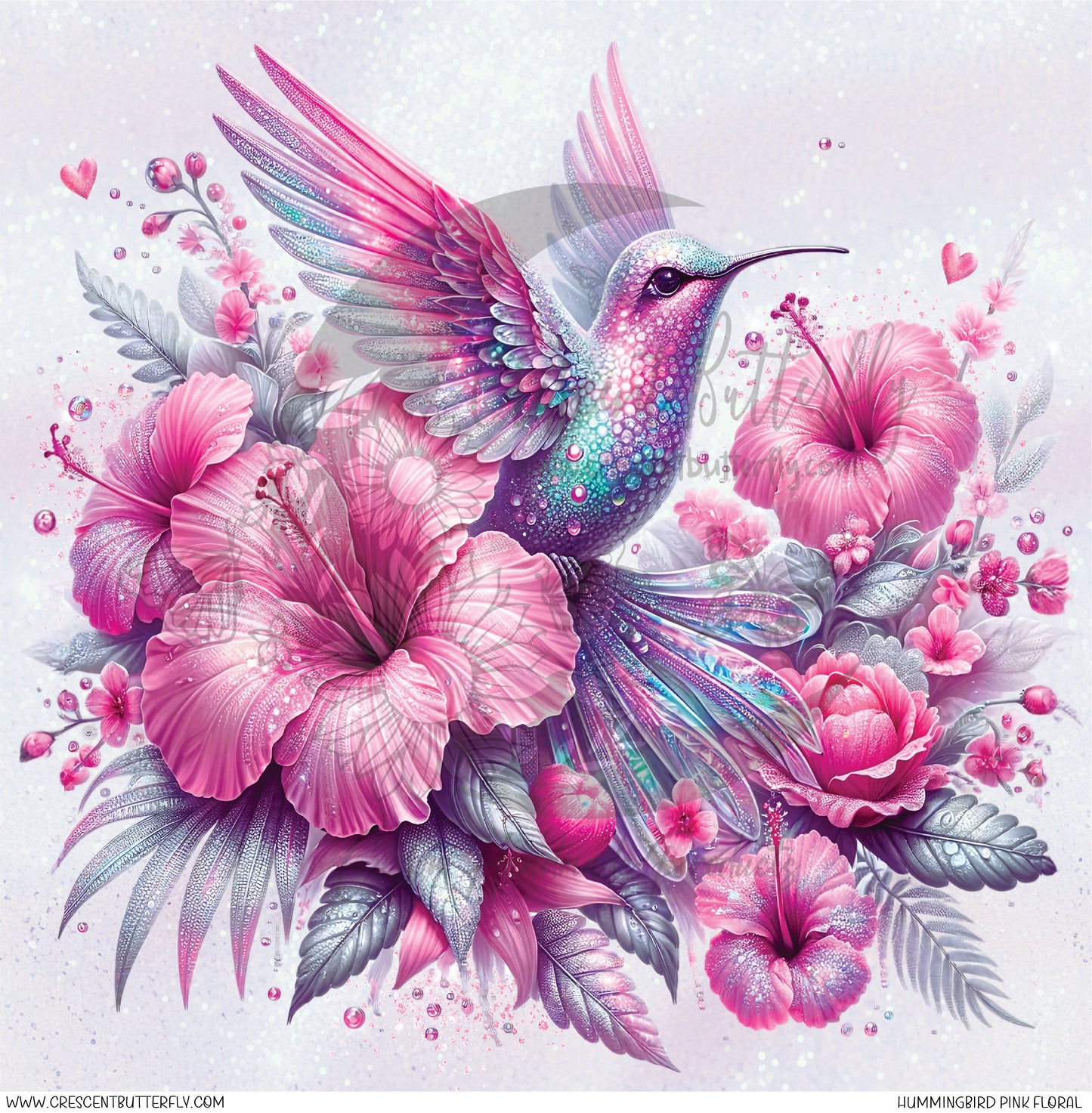 Hummingbird Pink Floral Printed Vinyl Sheet/Wrap