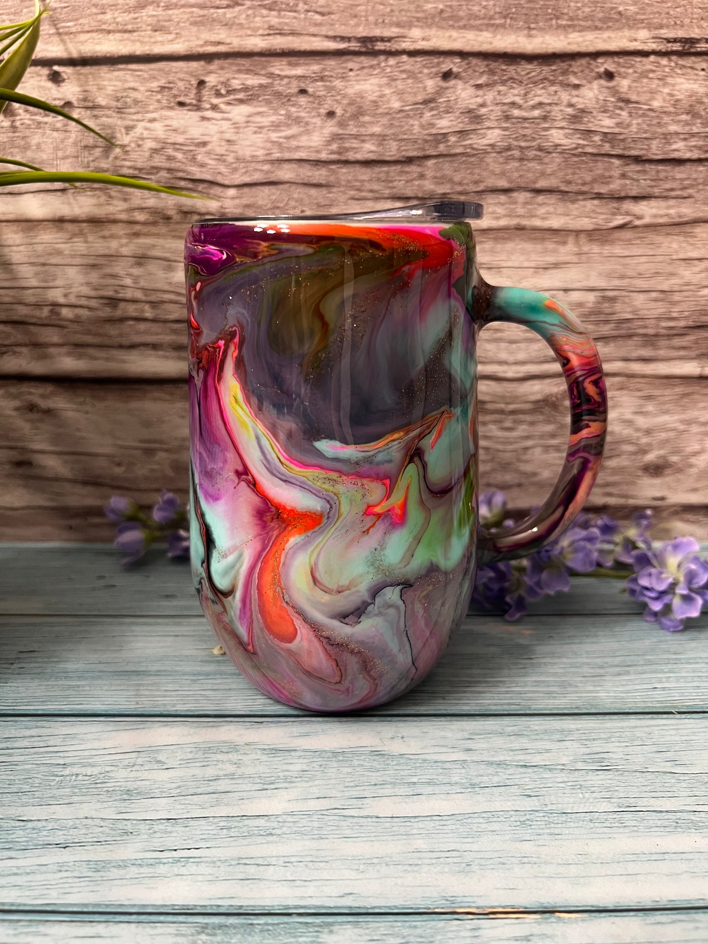 Rainbow Storm Handmade Custom Epoxy Tumbler