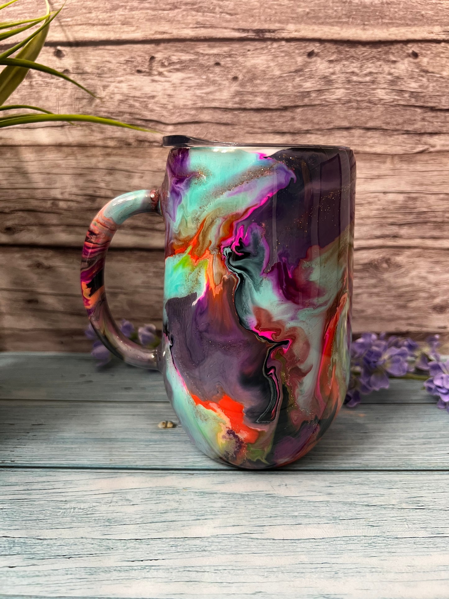 Rainbow Storm Handmade Custom Epoxy Tumbler
