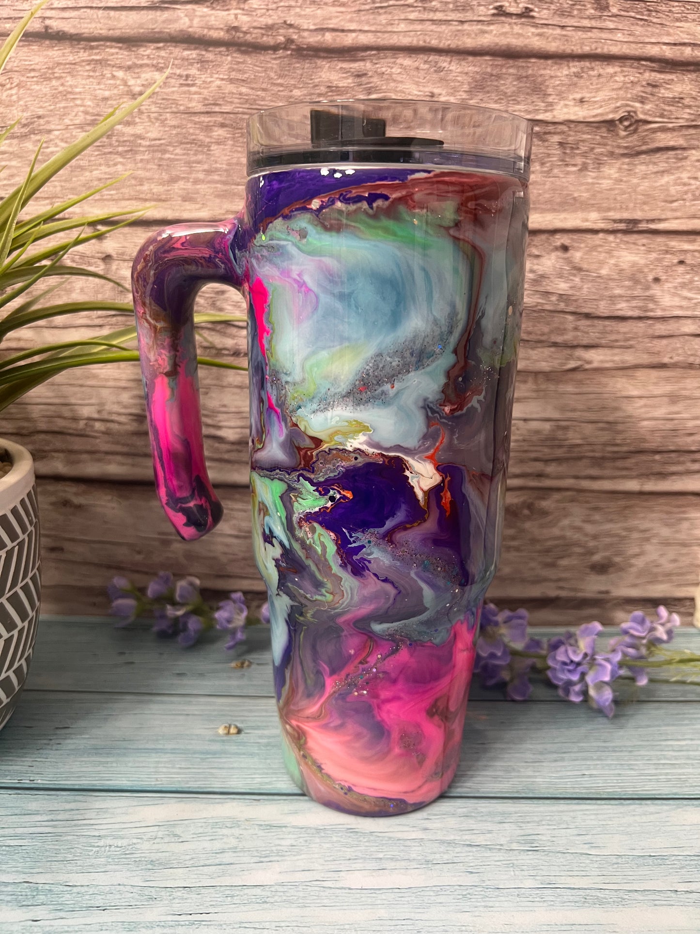 Rainbow Storm Handmade Custom Epoxy Tumbler