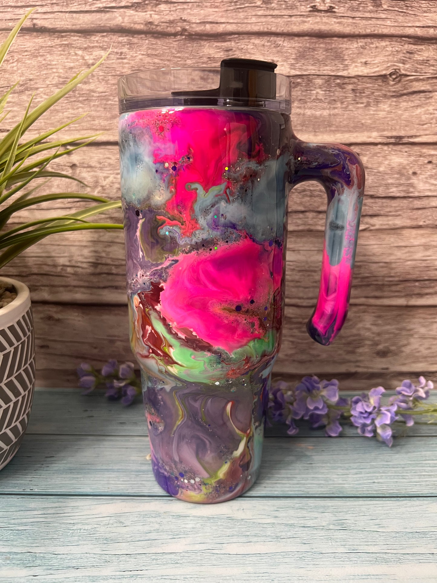 Rainbow Storm Handmade Custom Epoxy Tumbler