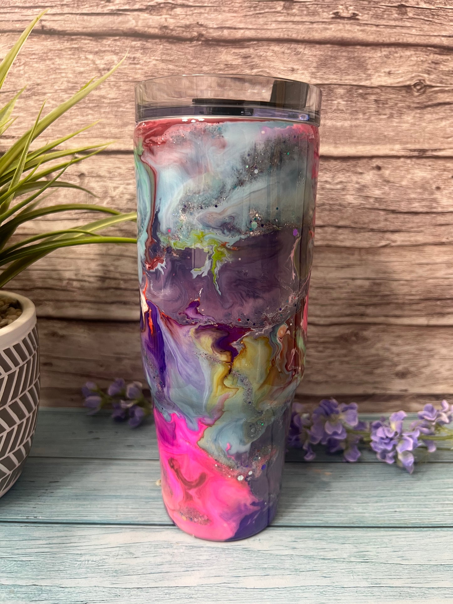 Rainbow Storm Handmade Custom Epoxy Tumbler