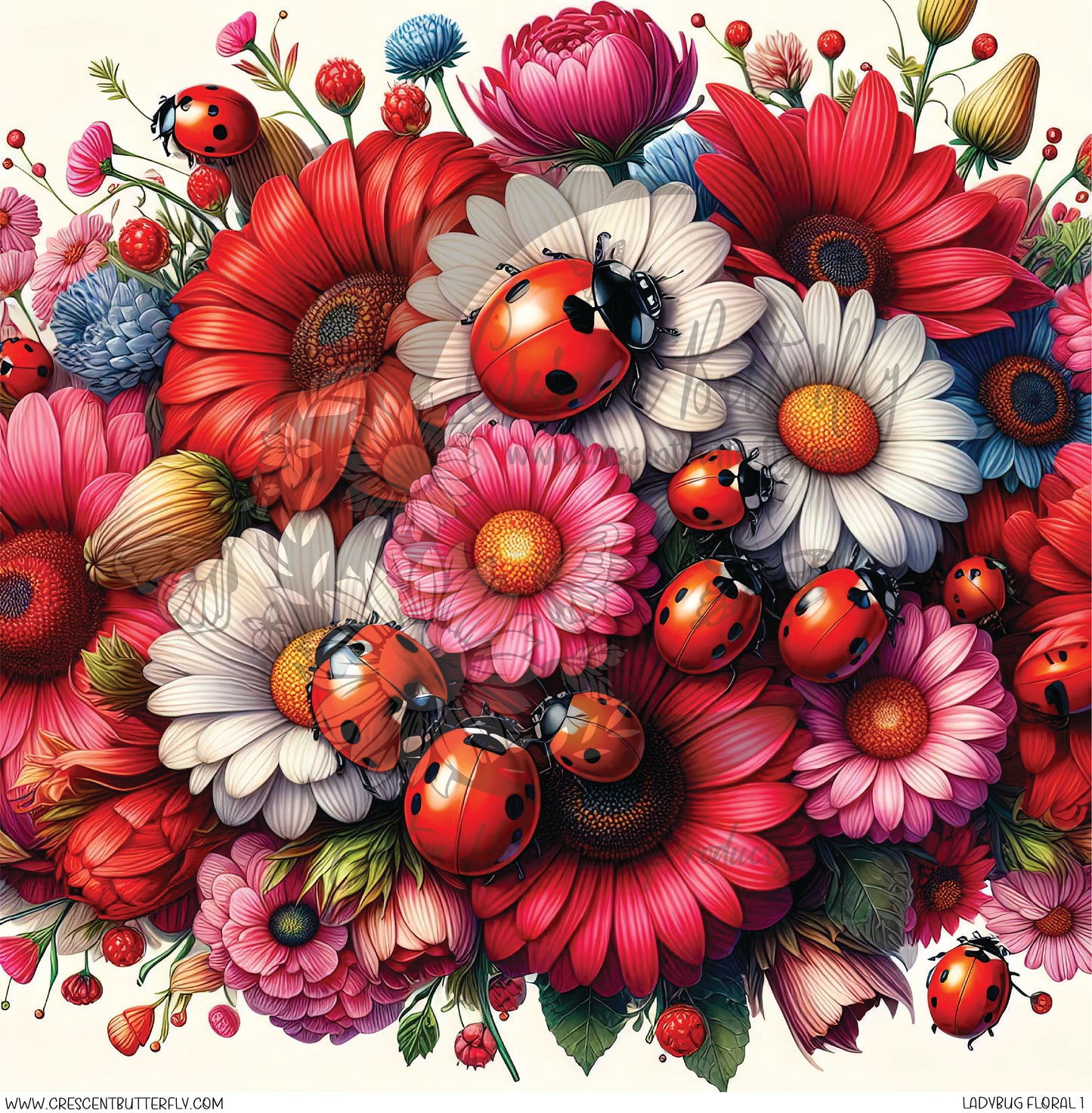 Ladybug Floral 1 Printed Vinyl Sheet/Wrap