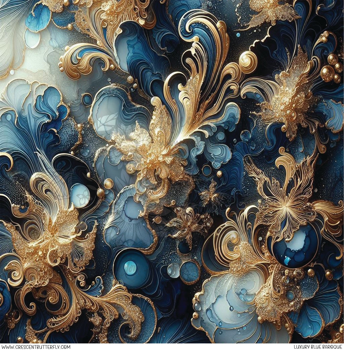 Luxury Blue Baroque Printed Vinyl Sheet/Wrap