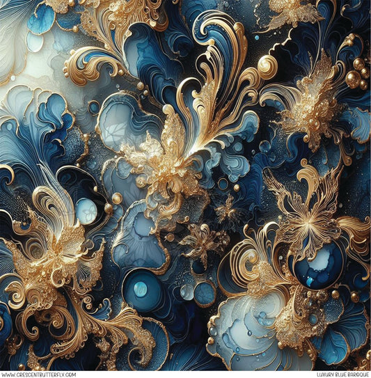 Luxury Blue Baroque Printed Vinyl Sheet/Wrap
