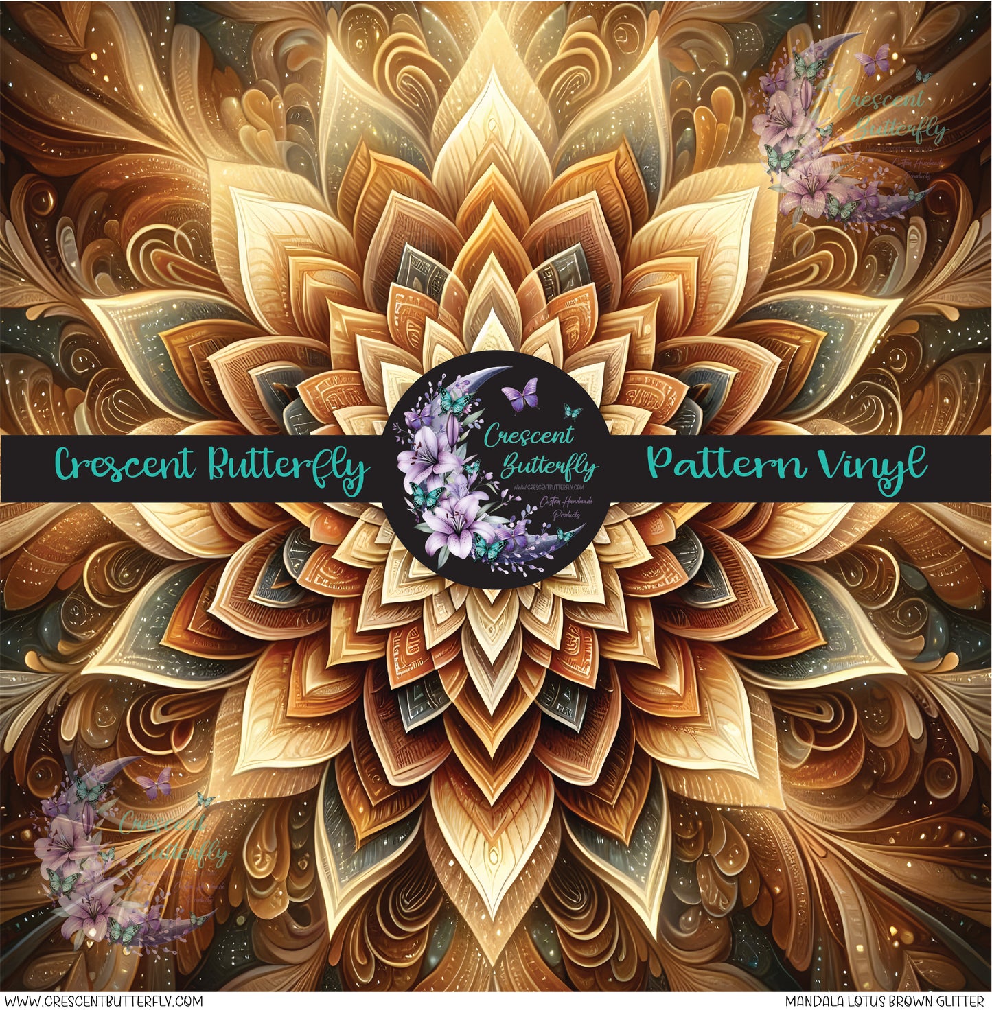 Mandala Lotus Brown Glitter Printed Vinyl Sheet/Wrap
