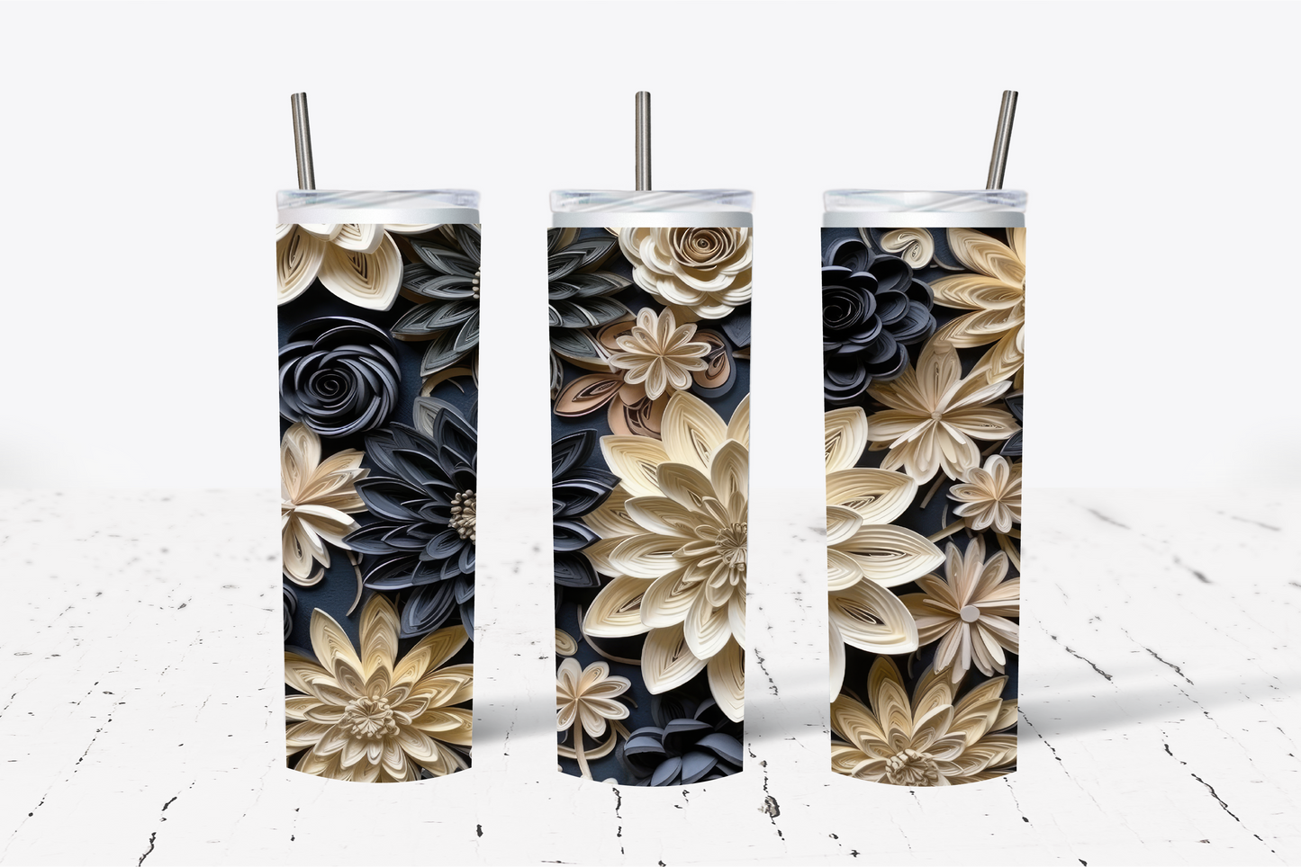 Navy Cream 3D Sublimation Tumbler