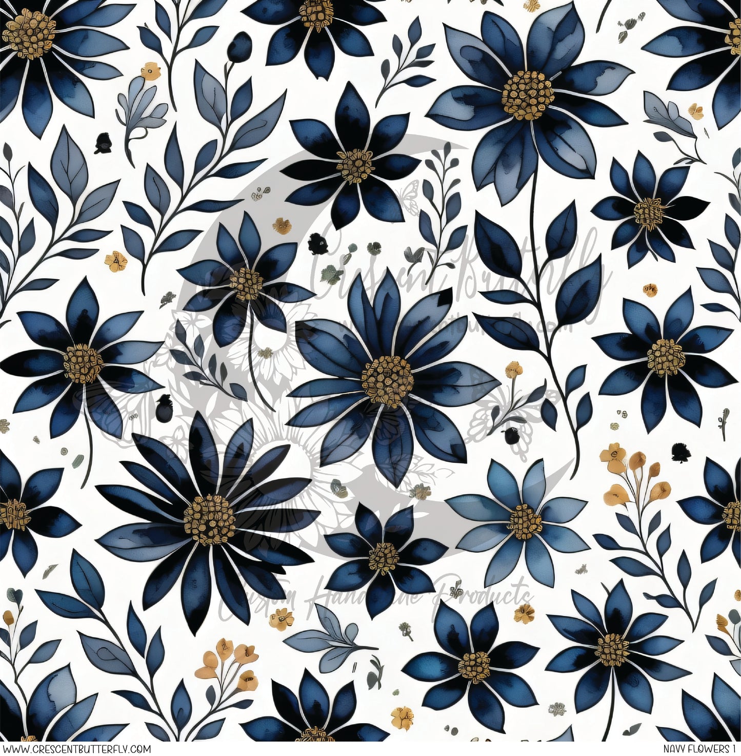 Navy Flowers 1 Printed Vinyl Sheet/Wrap