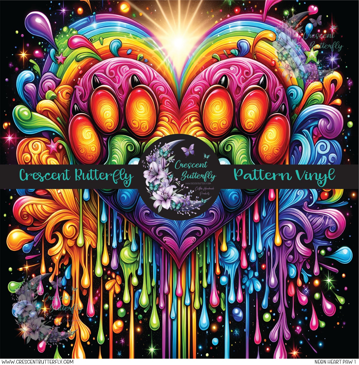 Neon Heart Paw 1 Printed Vinyl Sheet/Wrap