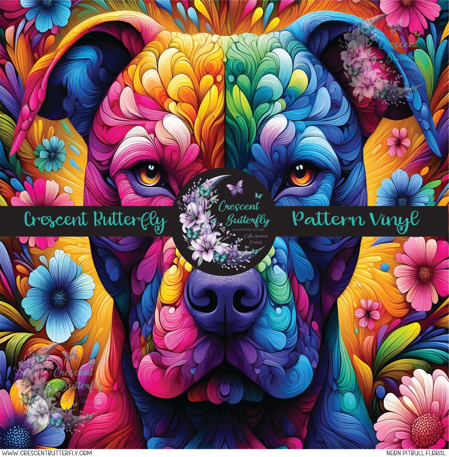 Neon Pitbull Floral Printed Vinyl Sheet/Wrap