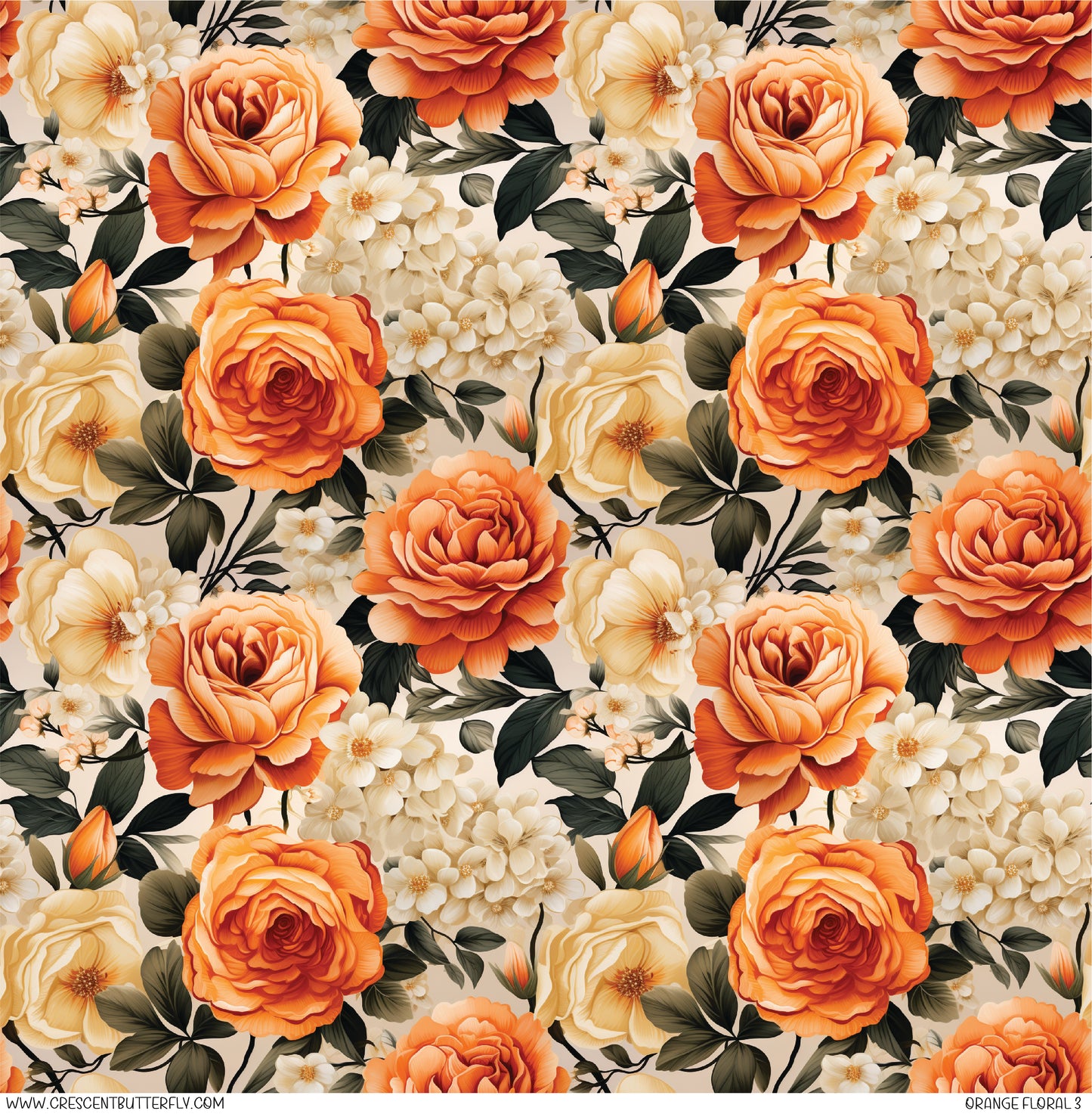 Orange Floral 3 Printed Vinyl Sheet/Wrap