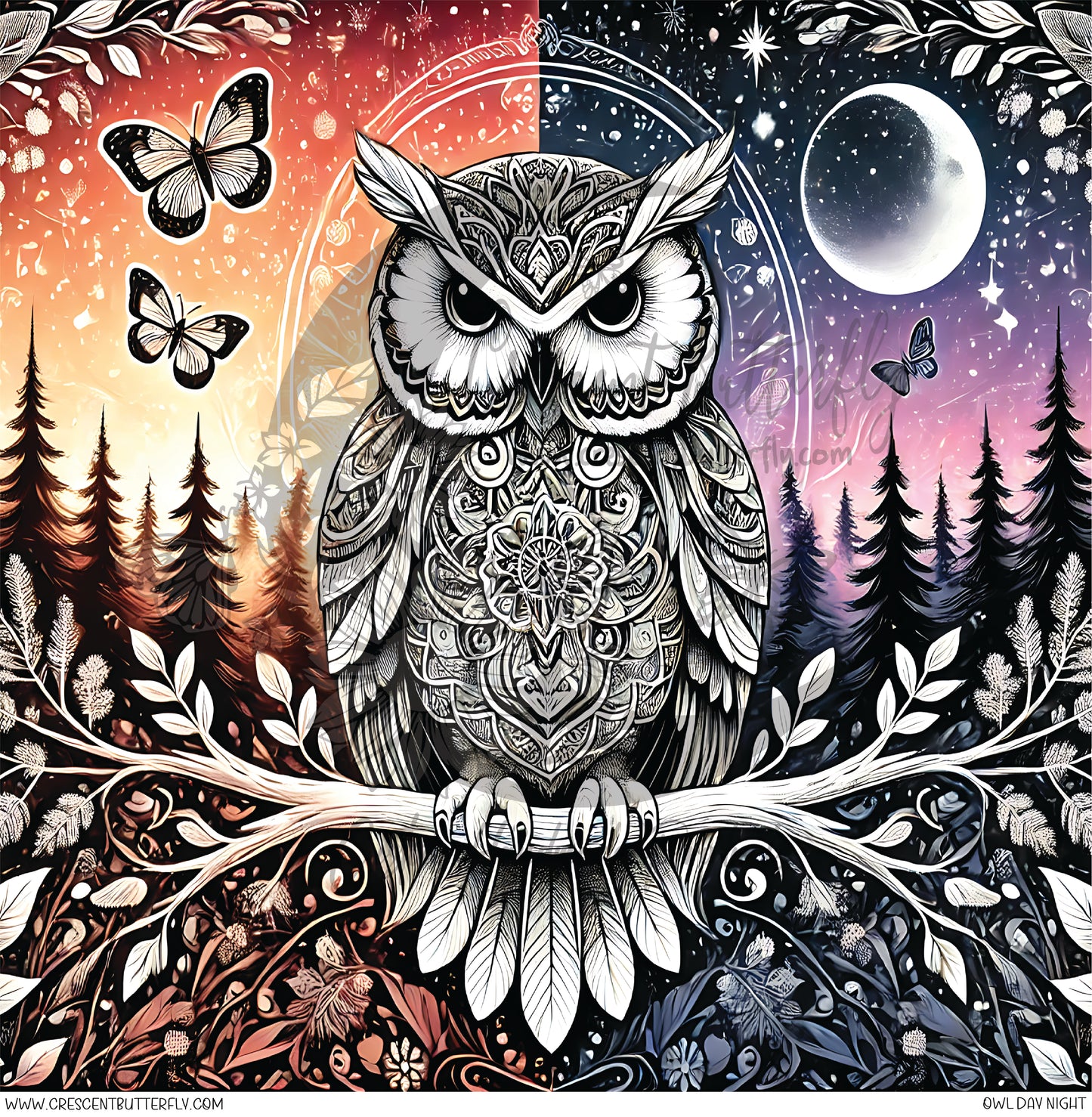 Owl Day Night Printed Vinyl Sheet/Wrap