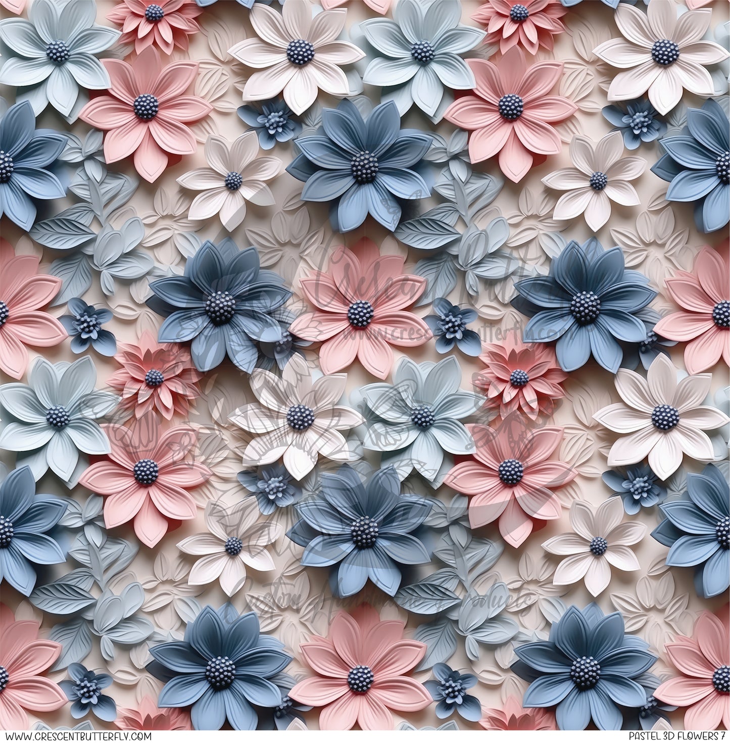 Pastel 3D Flowers 7 Printed Vinyl Sheet/Wrap