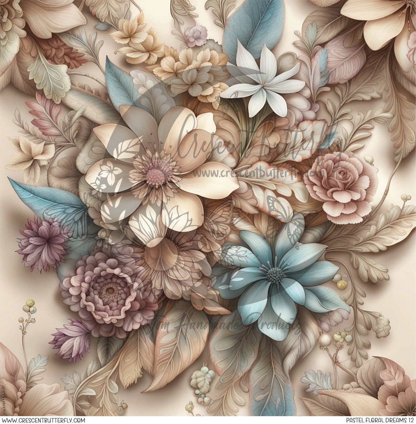 Pastel Floral Dreams 12 Printed Vinyl Sheet/Wrap