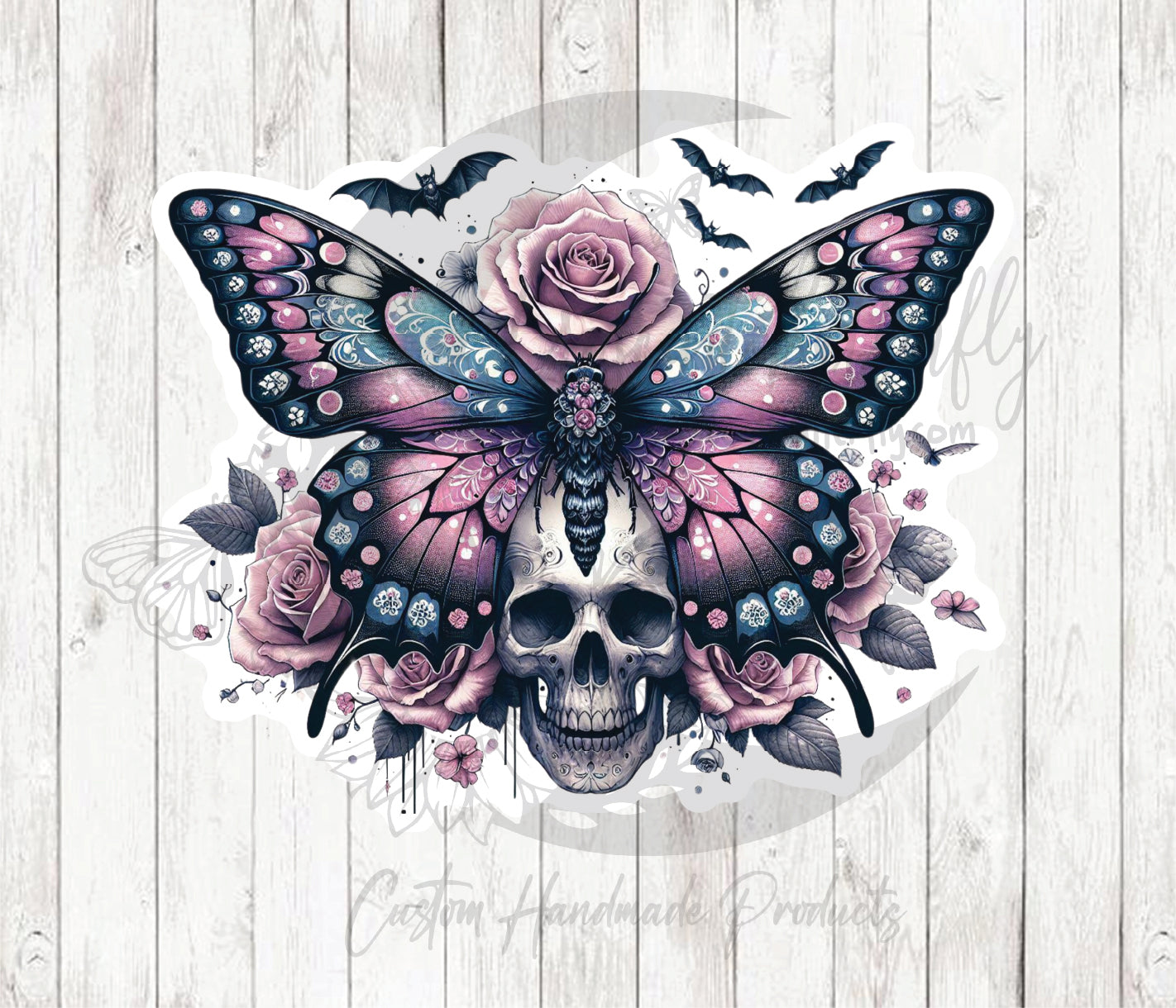 Pink Butterfly Skull 16 Sticker / Decal