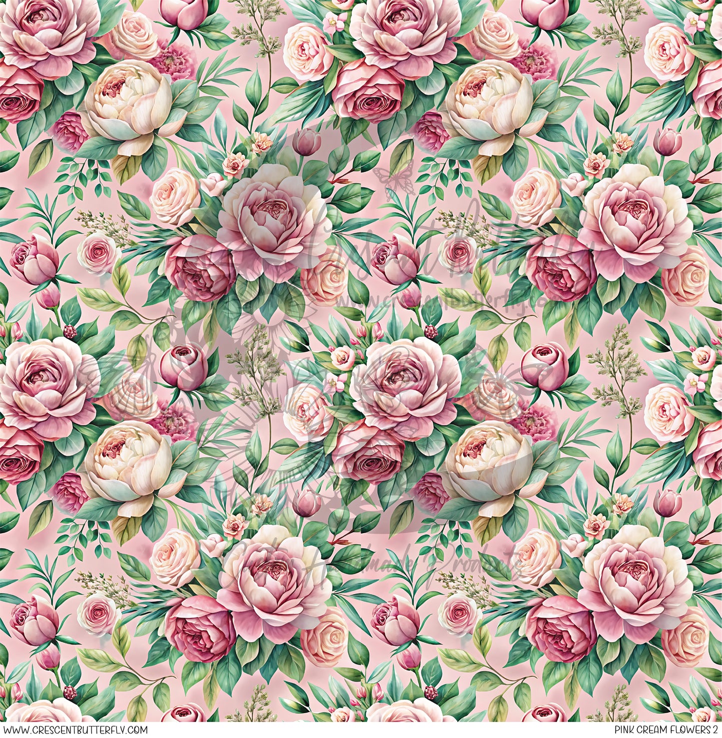 Pink Cream Flowers 2 Printed Vinyl Sheet/Wrap