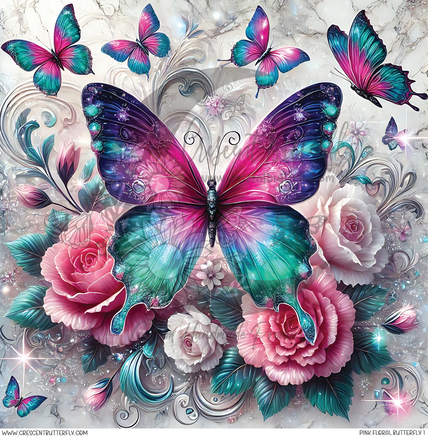 Pink Floral Butterfly 1 Printed Vinyl Sheet/Wrap