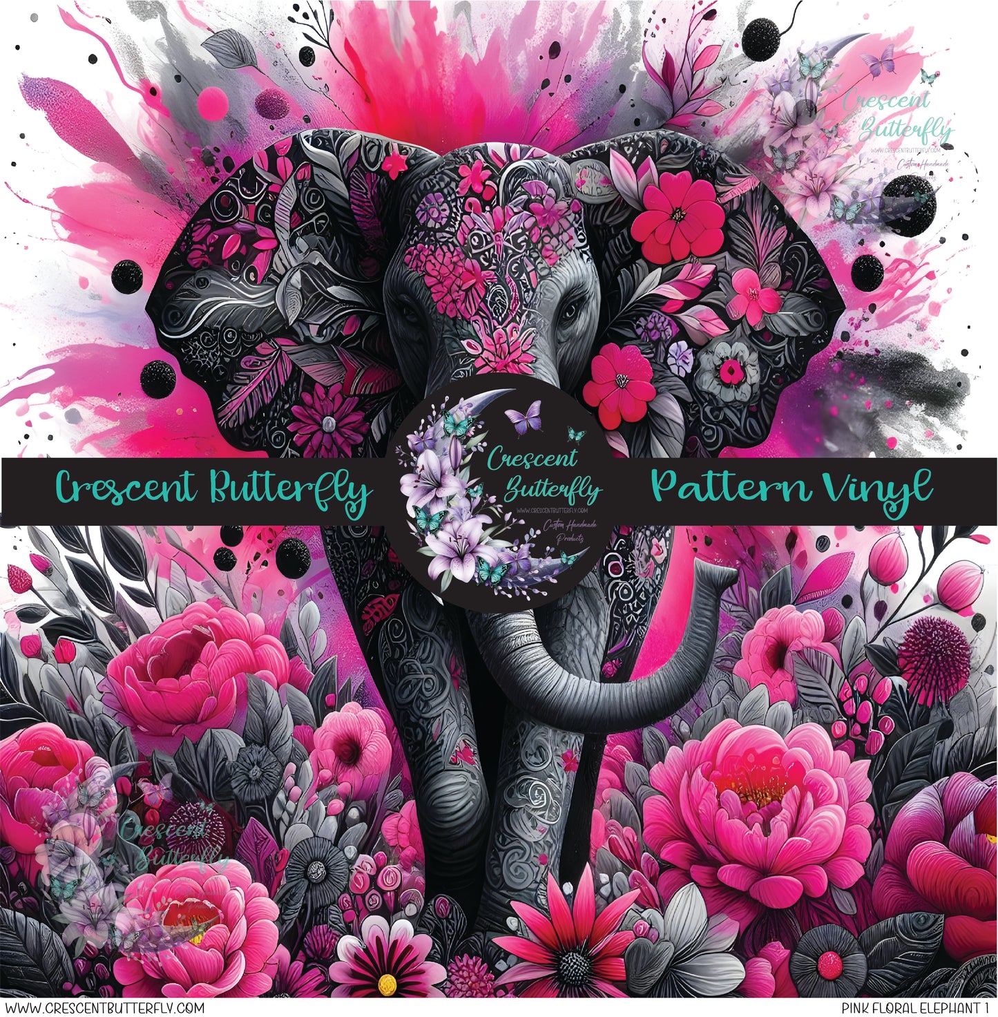 Pink Floral Elephant 1 Printed Vinyl Sheet/Wrap