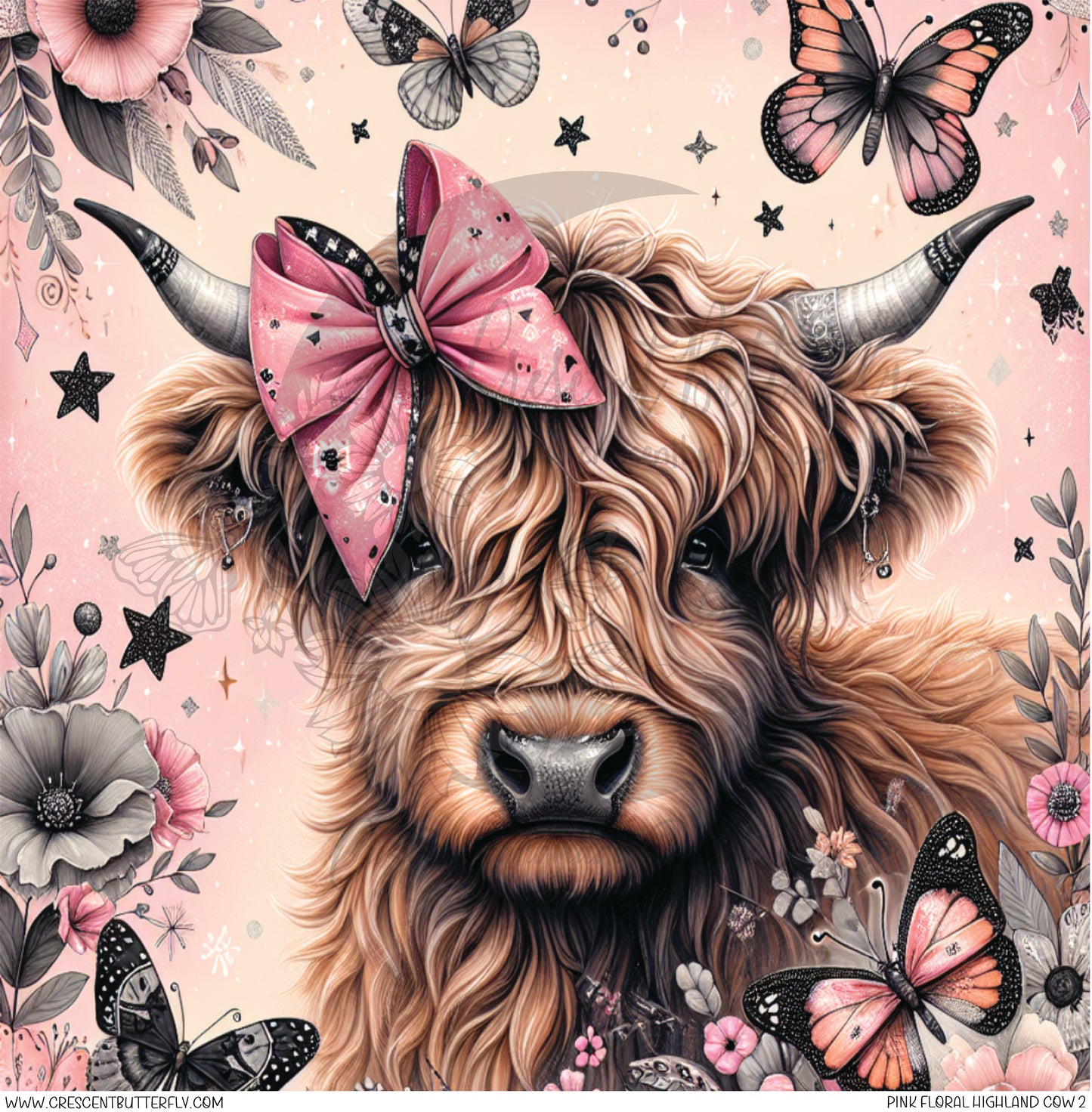 Pink Floral Highland Cow 2 Printed Vinyl Sheet/Wrap