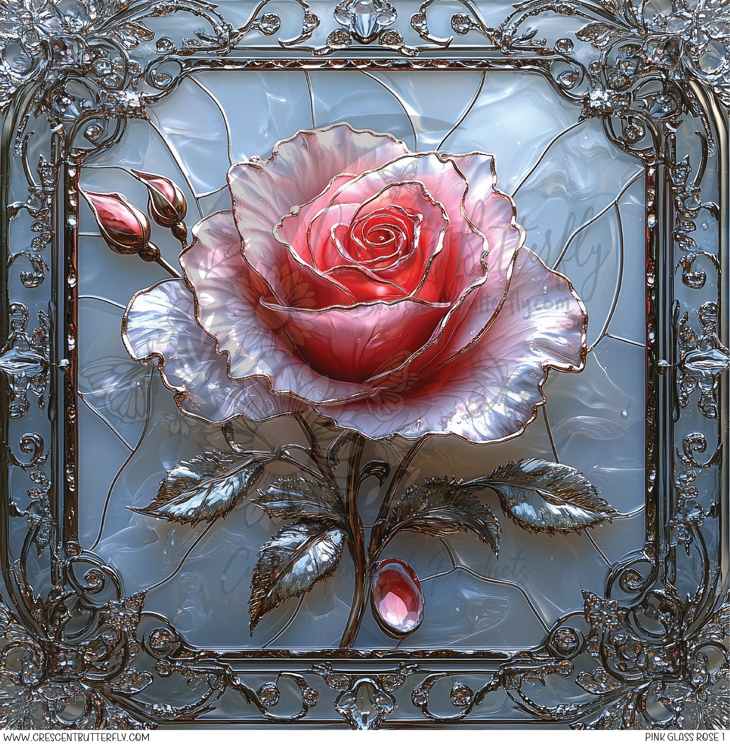 Pink Glass Rose 1 Printed Vinyl Sheet/Wrap