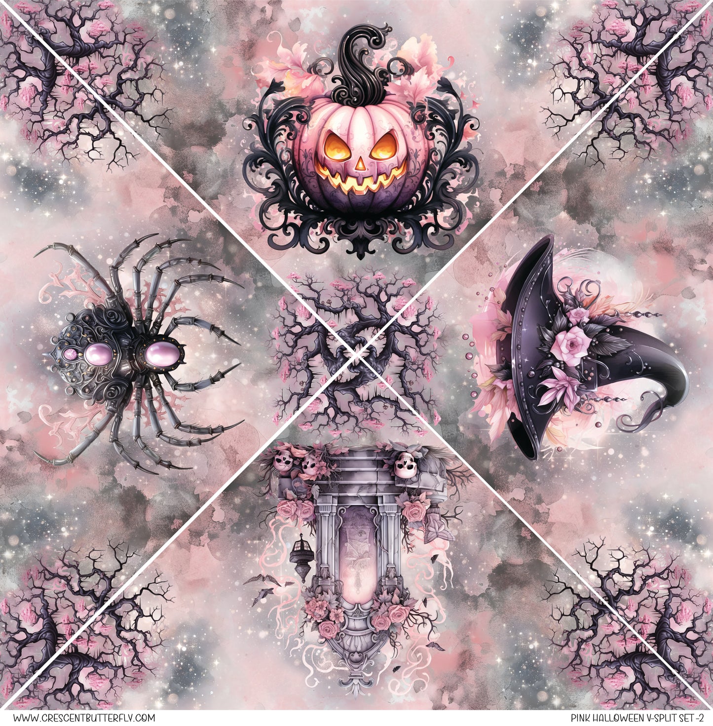 Pink Halloween V-Split Set-2 Printed Vinyl Sheet-Tumbler Wrap