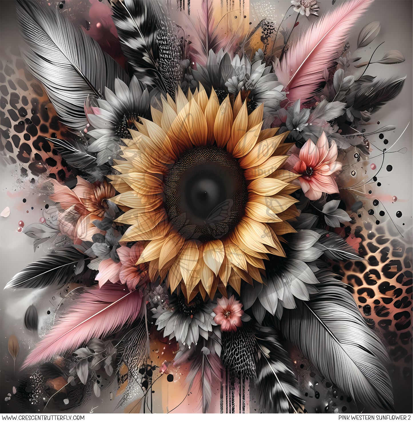 Pink Western Sunflower 2 Printed Vinyl Sheet/Wrap